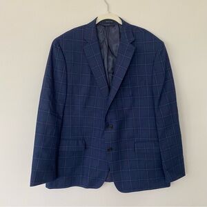 Ralph Lauren Men's Navy Windowpane Wool Blend Blazer Jacket 46R Business Casual